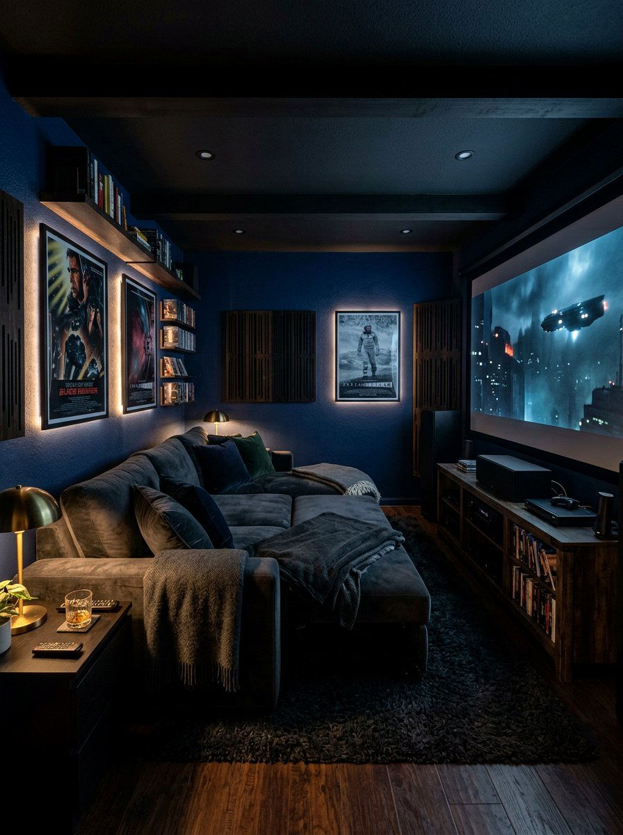 Dark Moody Media Room - 30 sofa bed room ideas