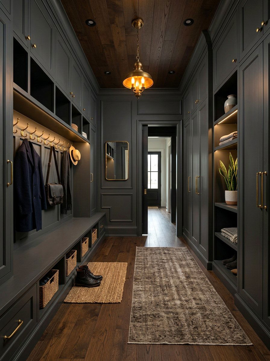 Dark Moody Mudroom - 30 small mudroom ideas
