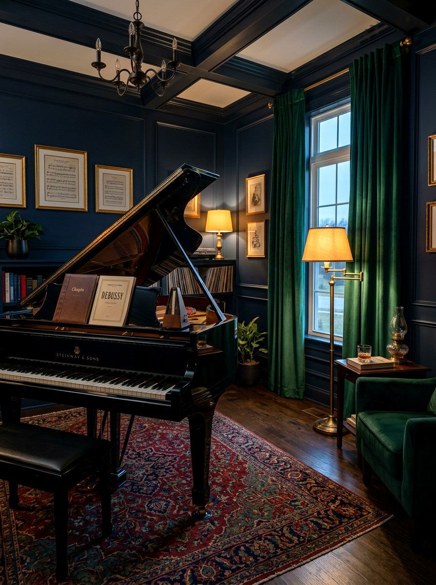 Dark Moody Music Room - 30 piano corner ideas