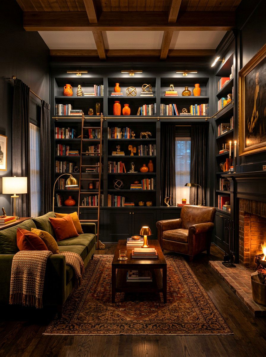 Dark Moody Shelving - 30 living room shelf decor ideas