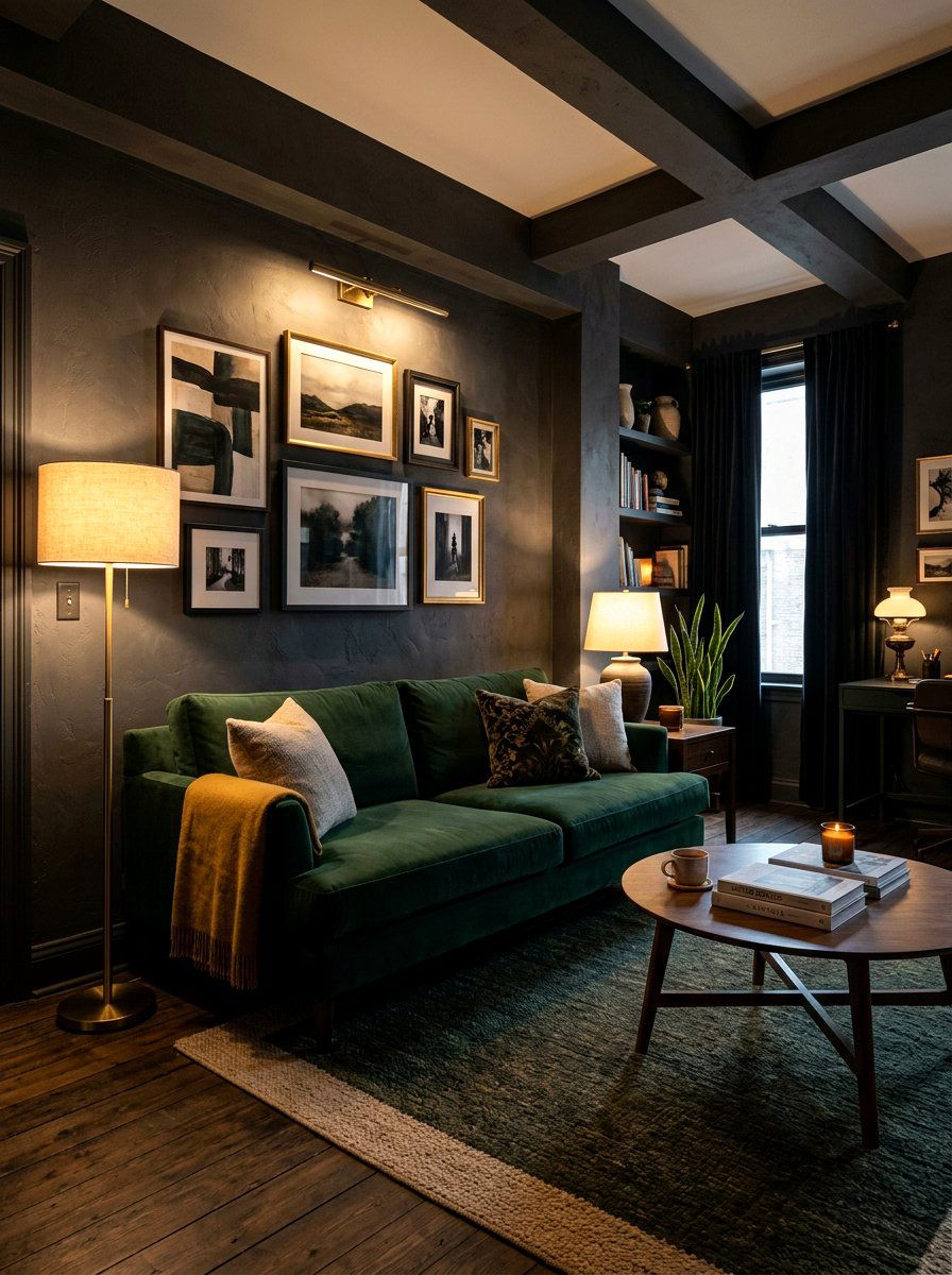 Dark Moody Studio Interior - 30 editorial studio apartment ideas