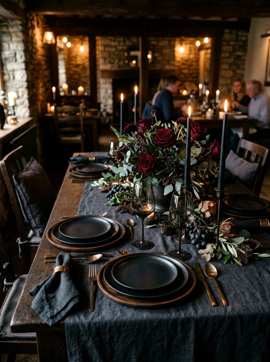 Dark Moody Table Setting - 30 layered table setting ideas