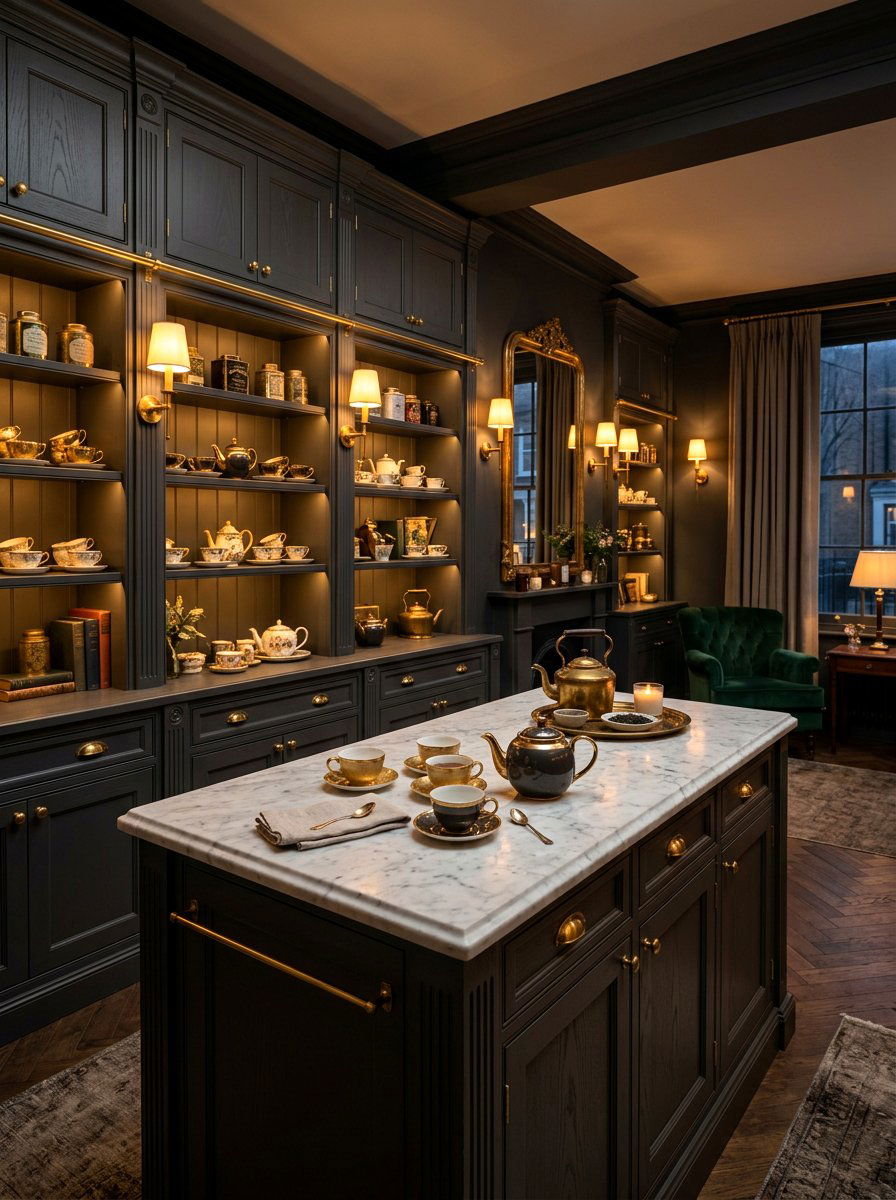 Dark Moody Tea Room - 30 tea party kitchen ideas