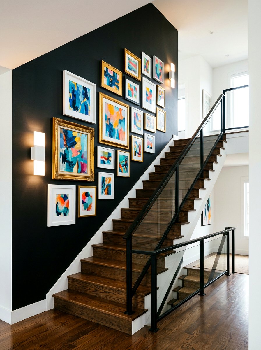 Dark Moody Wall Background - 30 stair gallery wall ideas