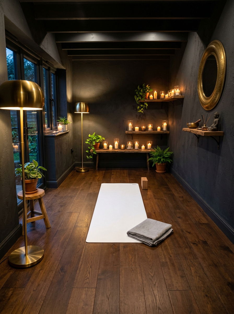 Dark Moody Yoga Room - 30 yoga studio home ideas