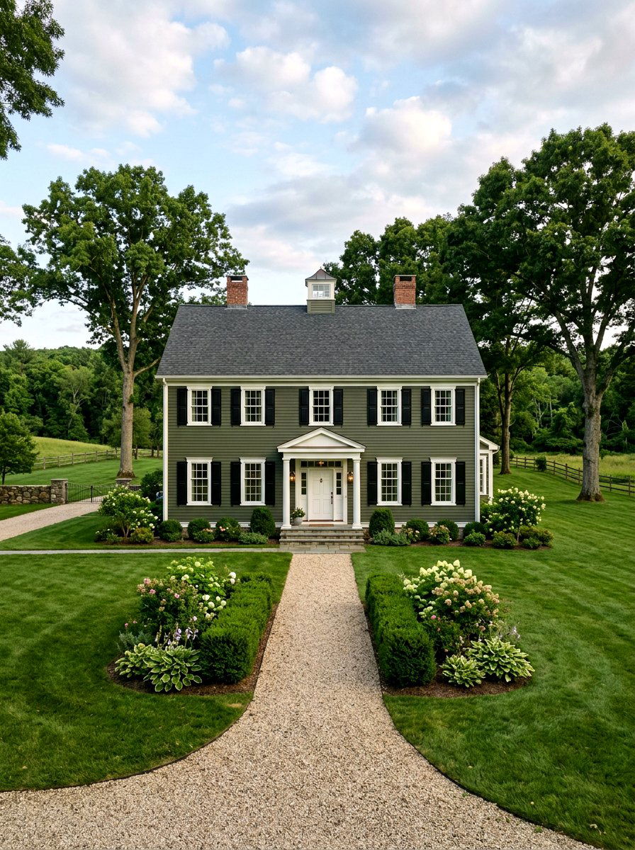 Dark Moss Green Colonial - 30 green house exterior ideas