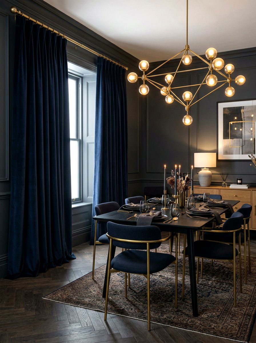 Dark Navy Dining Room Drapes - 30 dining room draped curtains ideas