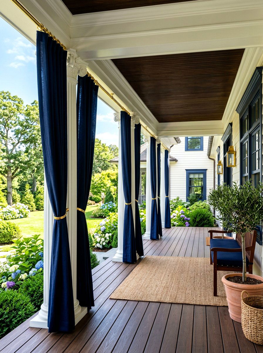 Dark Navy Porch Cafe Curtains - 30 porch with cafe curtains ideas
