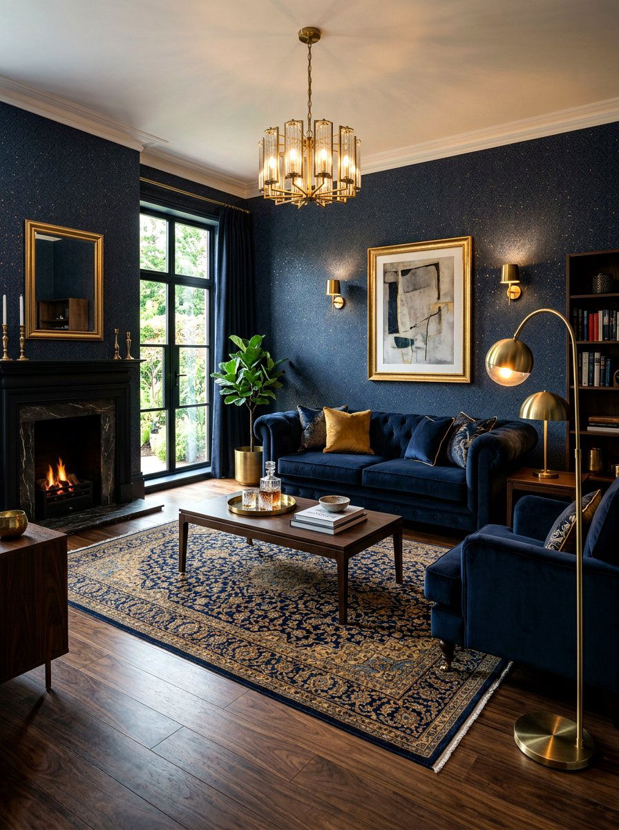 Dark Navy Wallpaper - 30 extra celestial living room ideas