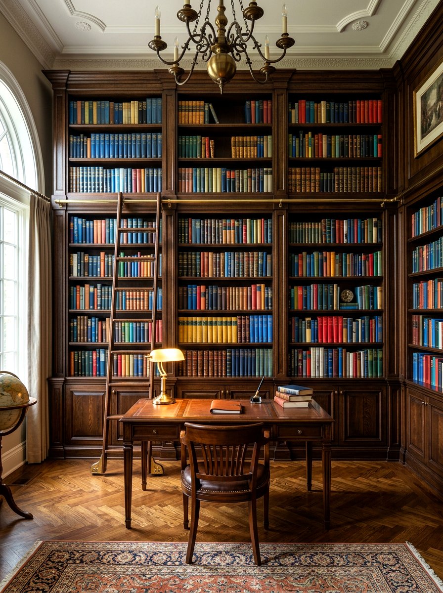 Dark Oak Bookshelf Wall - 30 dark wood office ideas