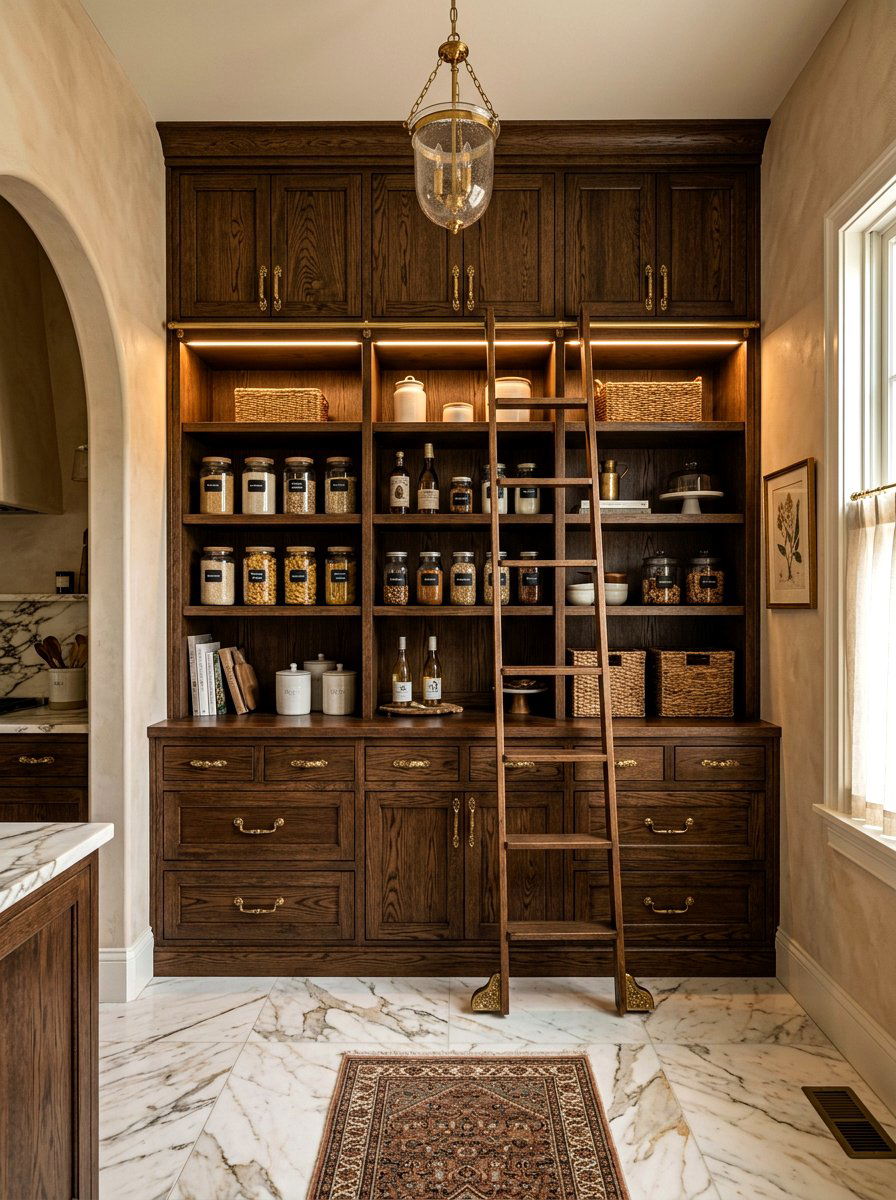 Dark Oak Pantry Storage - 30 full wall pantry cabinet ideas