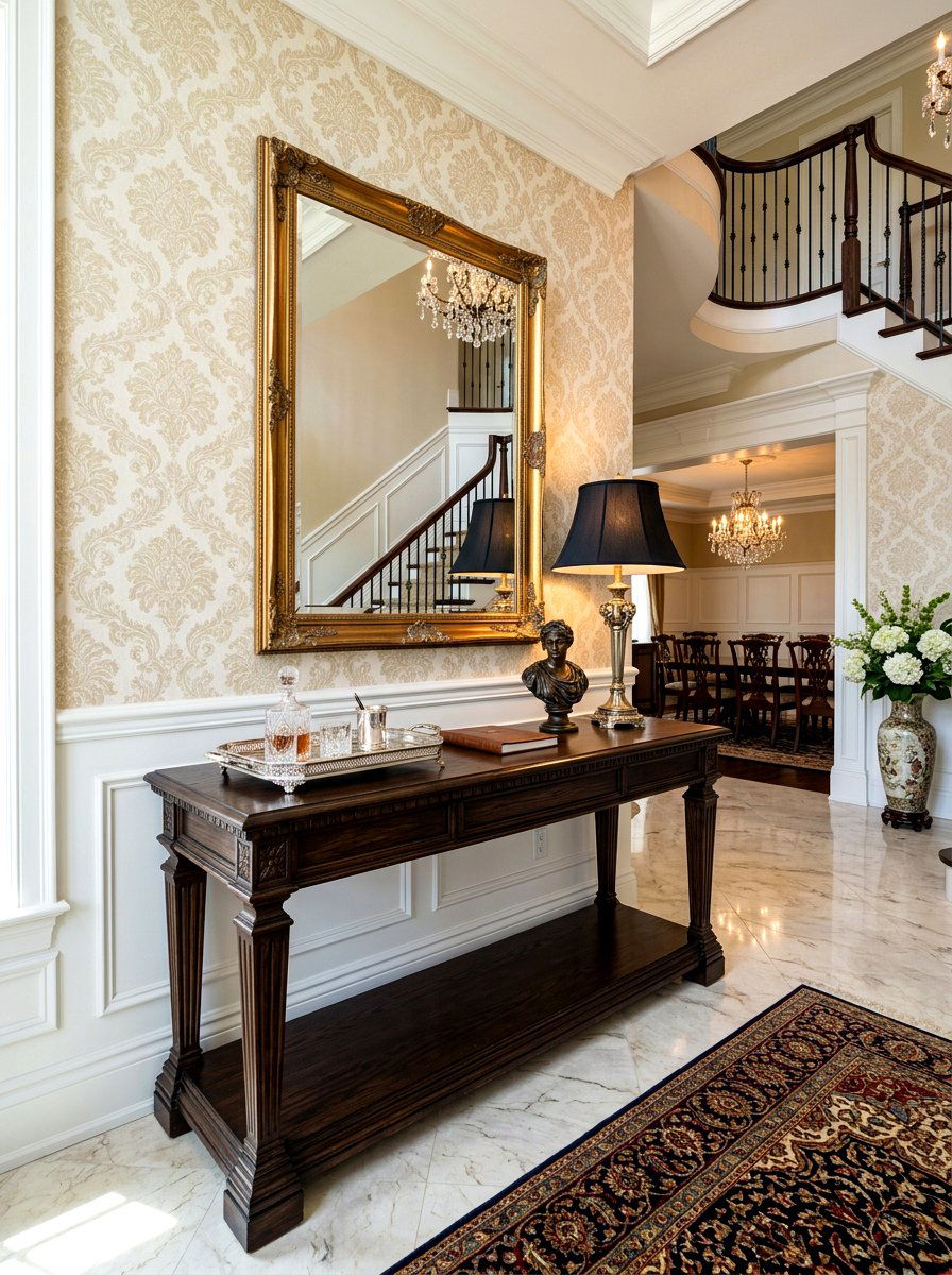 Dark Oak Table - 30 small foyer table ideas