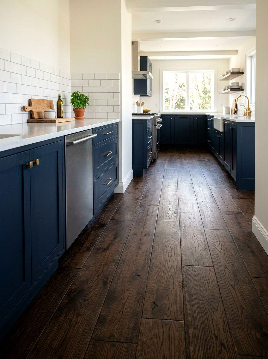 Dark Oak Wood Kitchen Floor - 30 moody cottage kitchen ideas