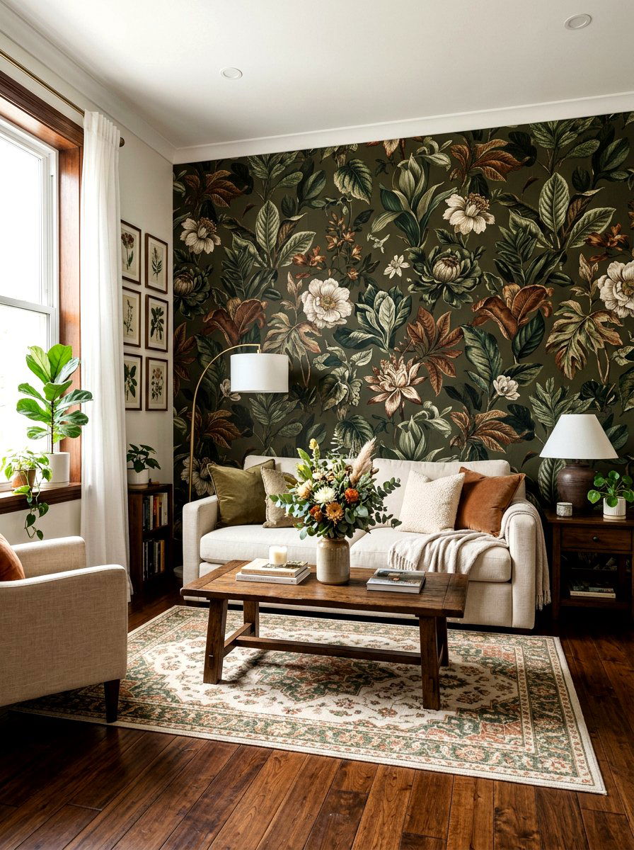 Dark Olive Floral Wallpaper - 30 deep olive lounge ideas