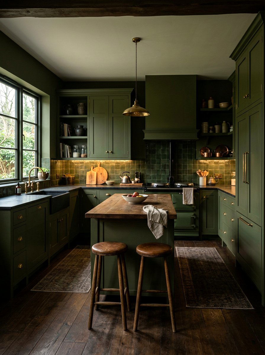 Dark Olive Green Moody Kitchen - 30 olive green kitchen aesthetic ideas