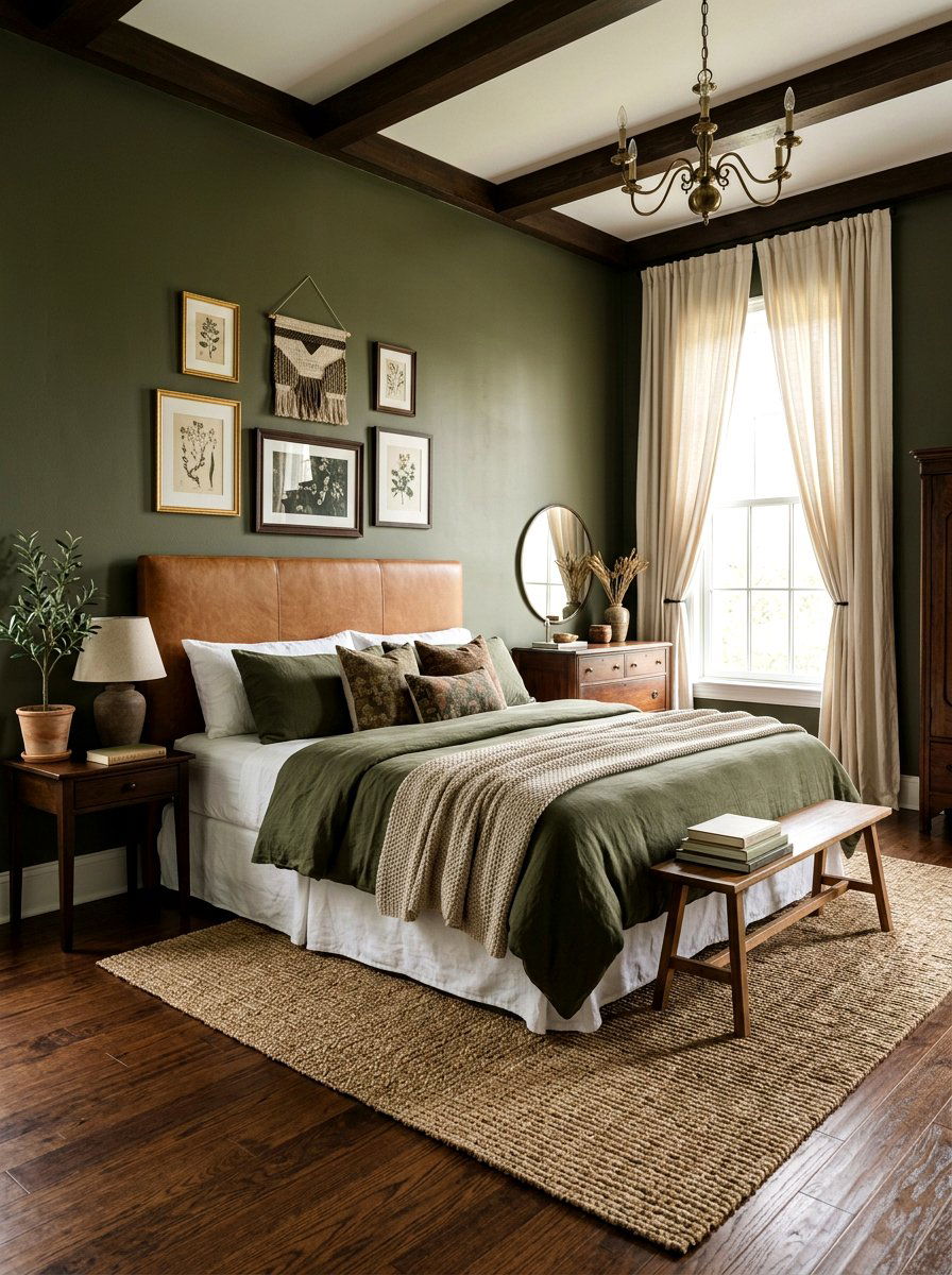 Dark Olive Green Room - 30 moody bedroom ideas