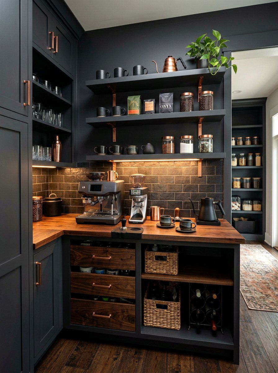 Dark Pantry Coffee Bar - 30 walk in pantry cafe ideas