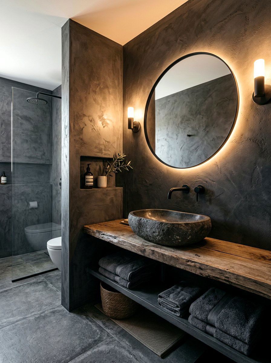30 Moody Bathroom Ideas for Spa-Style Glow and Bold Texture
