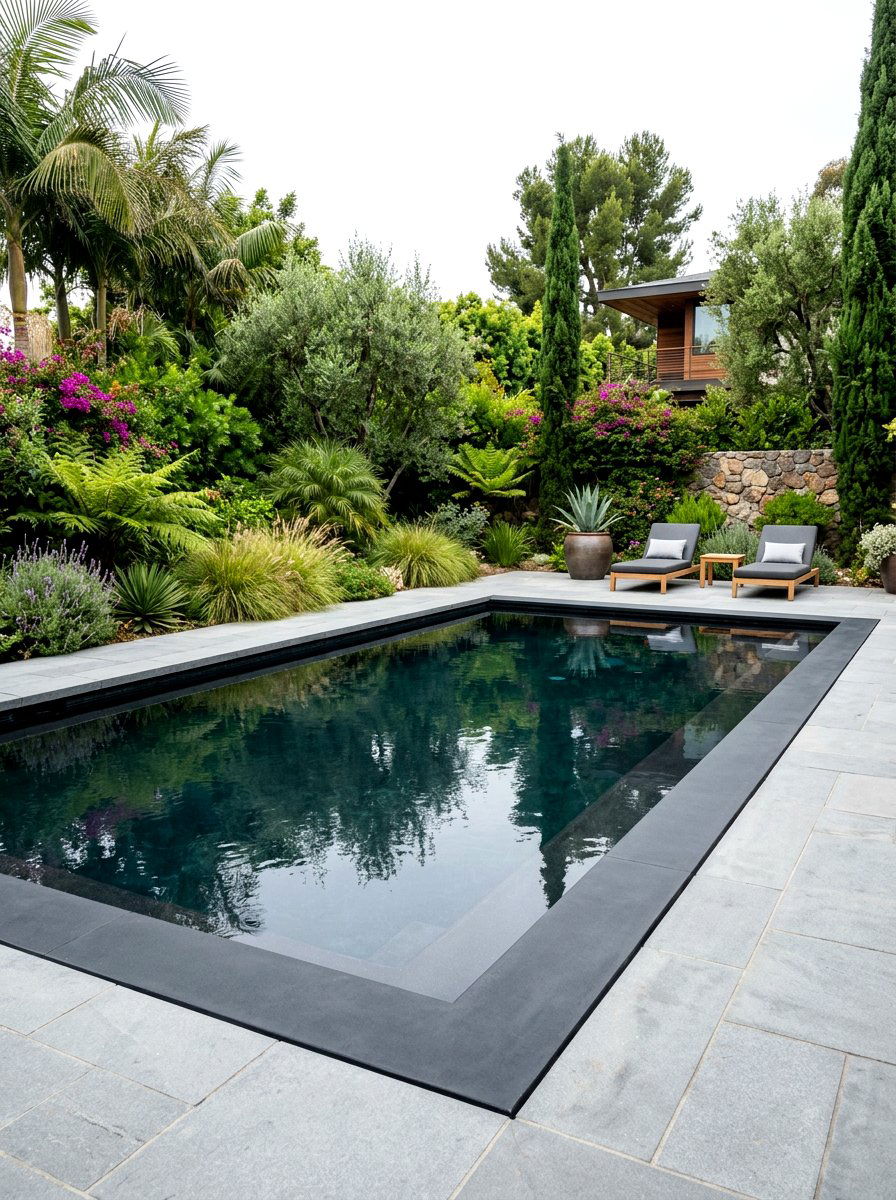 Dark Plaster Black Bottom Pool - 30 black bottom pool backyard ideas