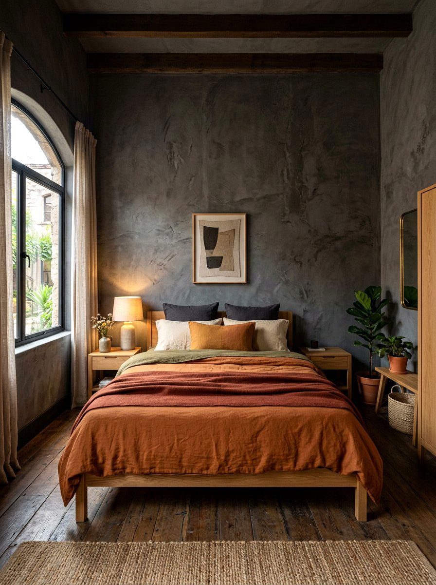 Dark Plaster Wall Bedroom - 30 moody hotel bedroom ideas