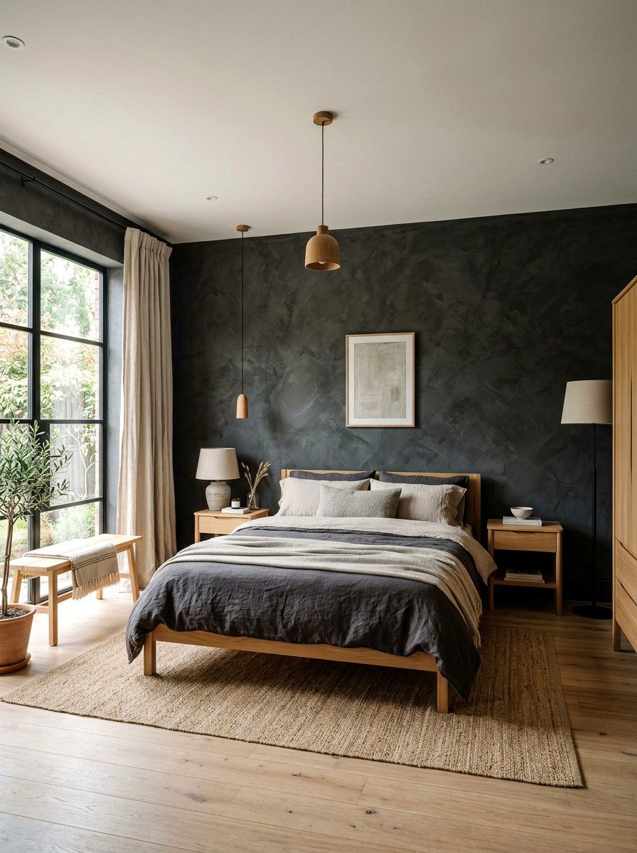 Dark Plaster Wall Bedroom