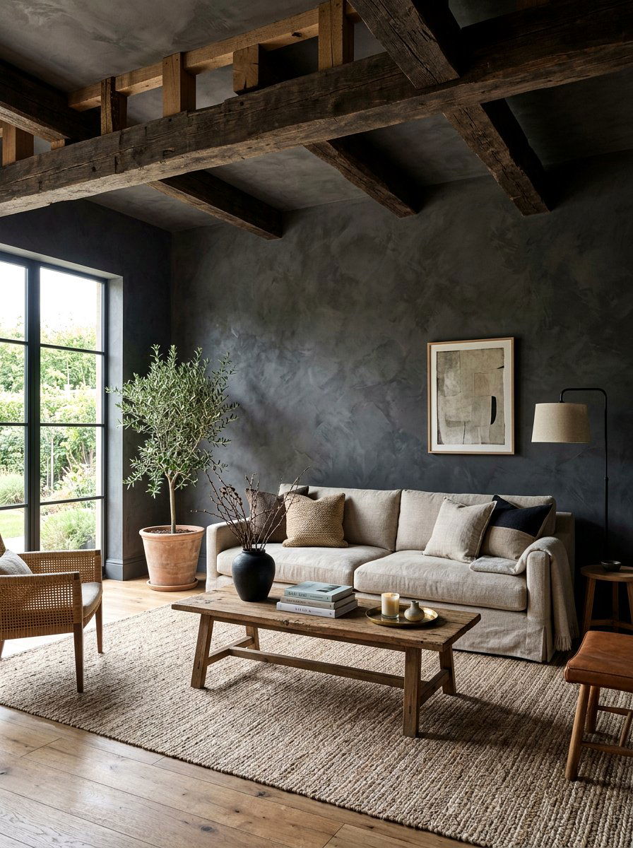 Dark Plaster Wall Lounge - 30 moody lounge room ideas