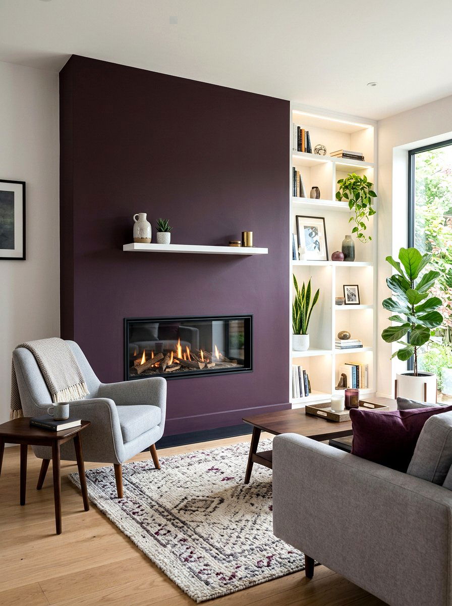 Dark Plum Accent Wall - 30 plum room decor ideas