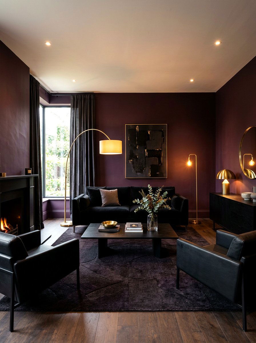 Dark Plum Living Room - 30 moody lounge room ideas