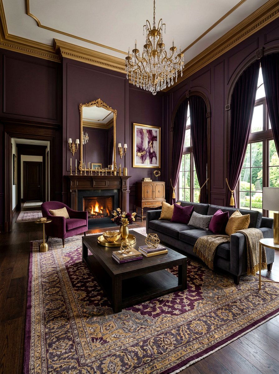 Dark Plum Living Room - 30 moody English living room ideas