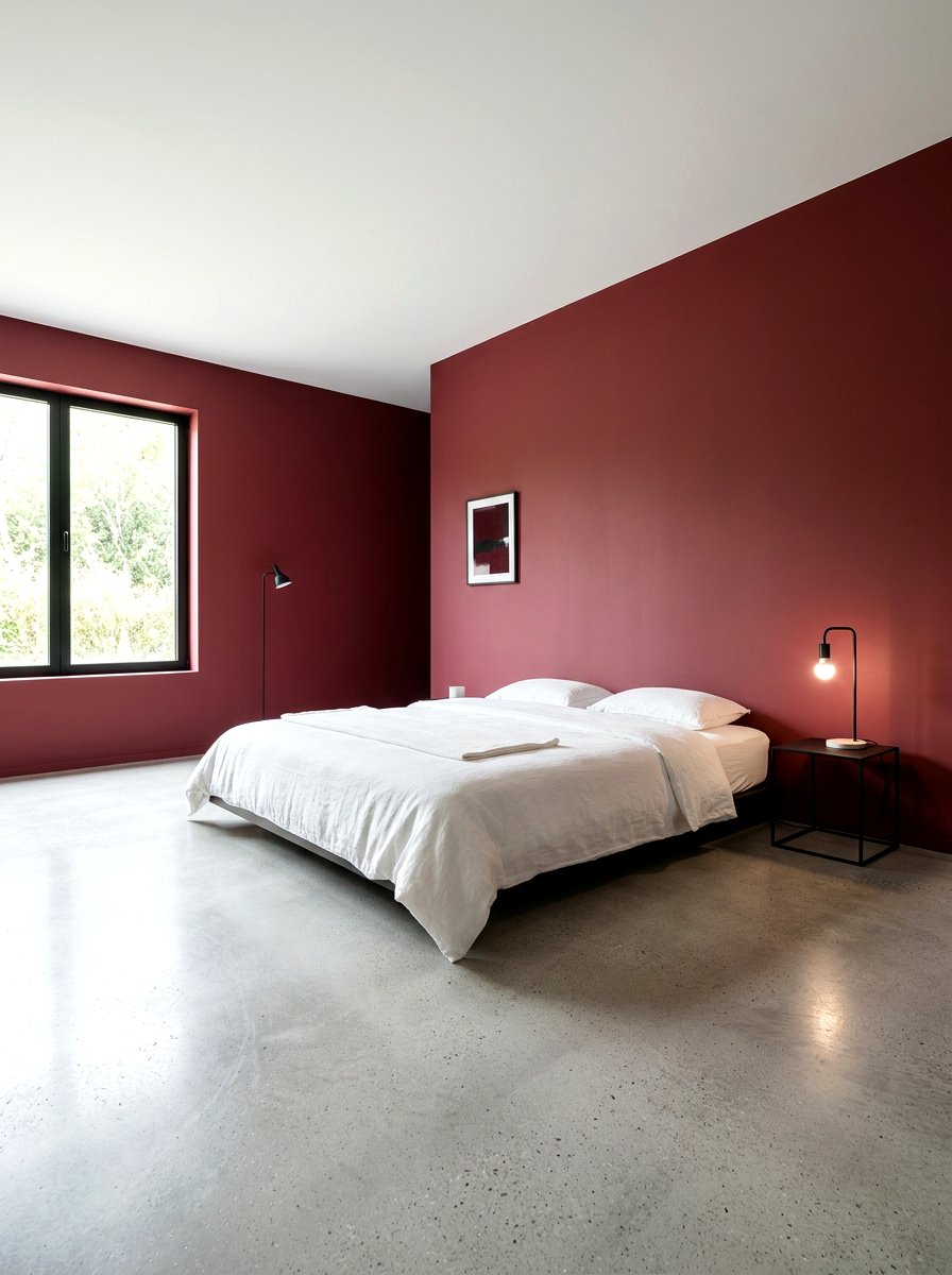 Dark Red Minimalist Room - 30 wine color bedroom ideas