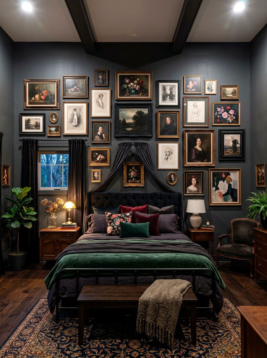 Dark Romantic Bedroom Gallery Wall - 30 dark romantic bedroom ideas