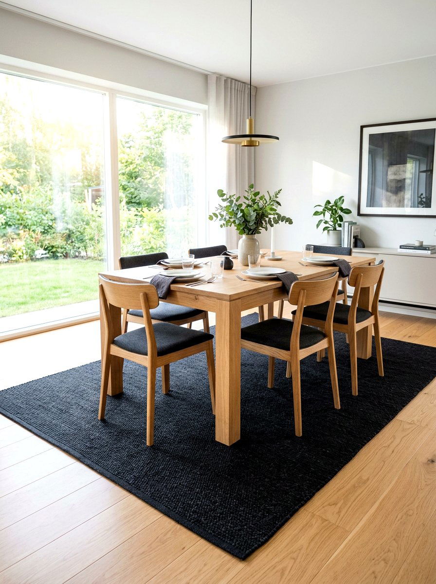 Dark Rug Under Light Wood Dining Table - 30 dining room rug placement ideas