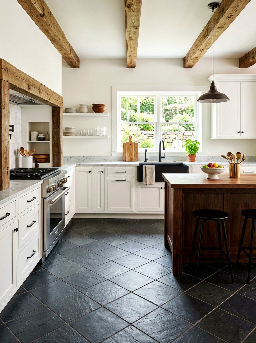 Dark Slate Diagonal Tile - 30 diagonal tile kitchen floor ideas