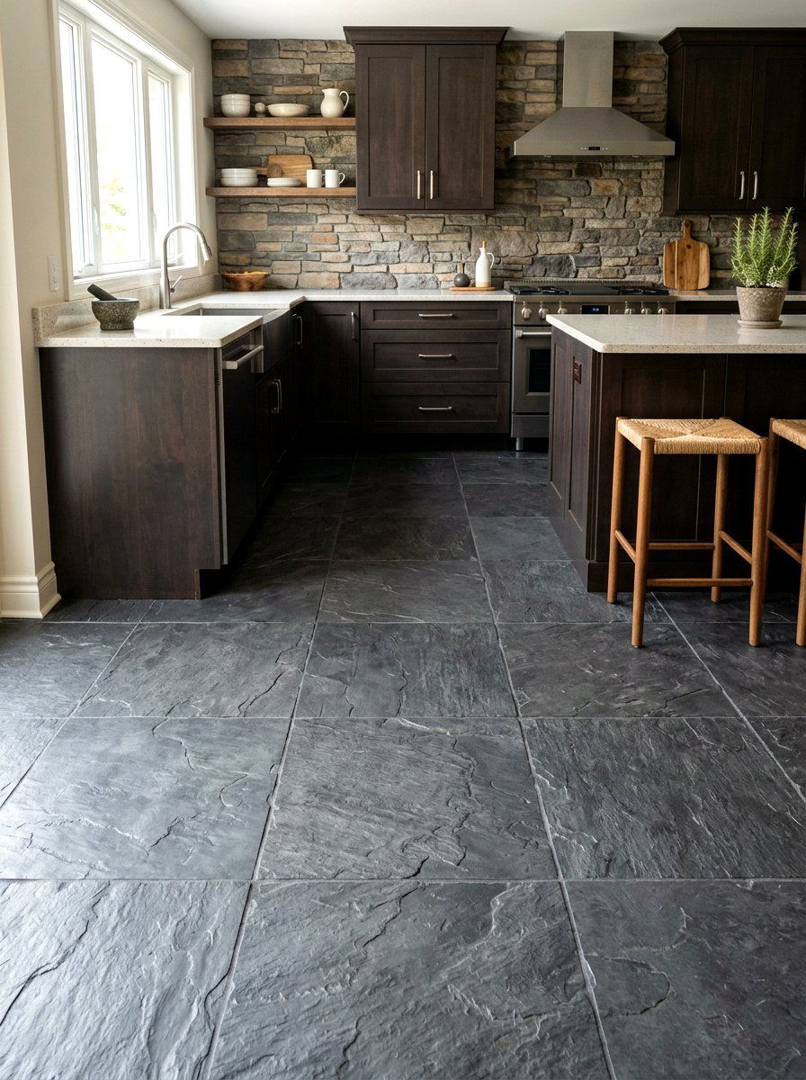 Dark Slate Kitchen Floor - 30 moody cottage kitchen ideas