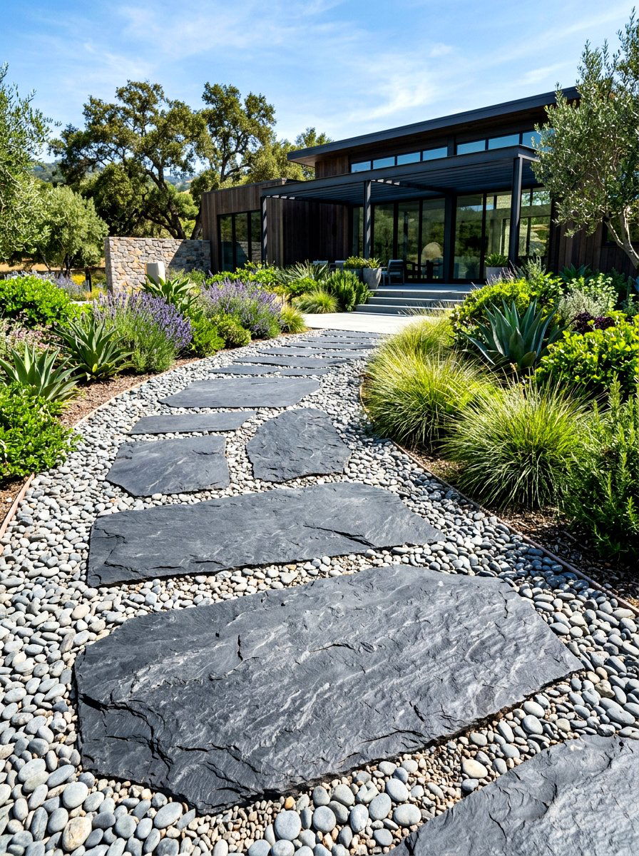Dark Slate Walkway - 30 modern front yard ideas