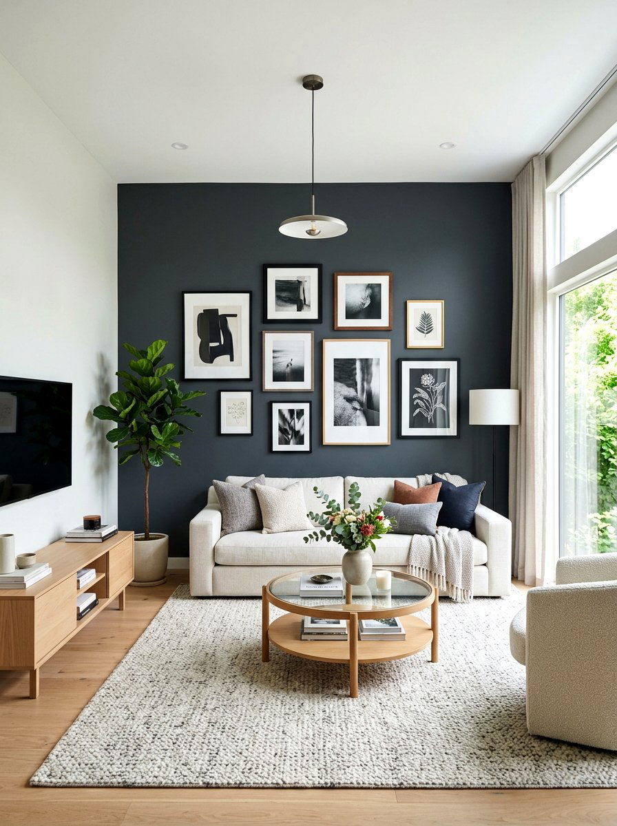 Dark Steel Gray Accent Wall - 30 steel gray living room ideas