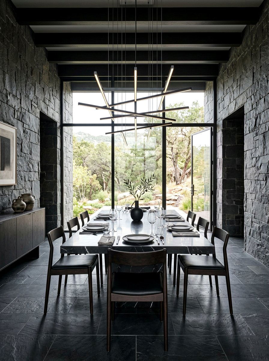 Dark Stone Dining Room - 30 moody dining room ideas