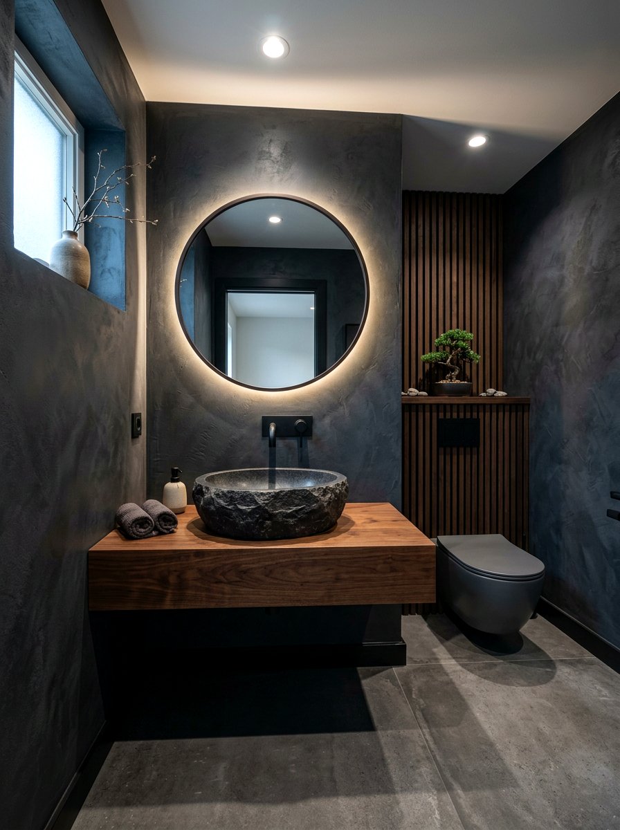 Dark Stone Vessel Sinks - 30 dark powder room ideas