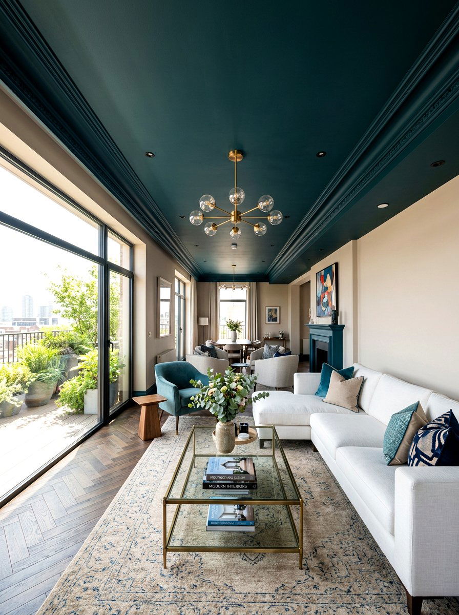 Dark Teal Ceiling - 30 jewel tone lounge ideas