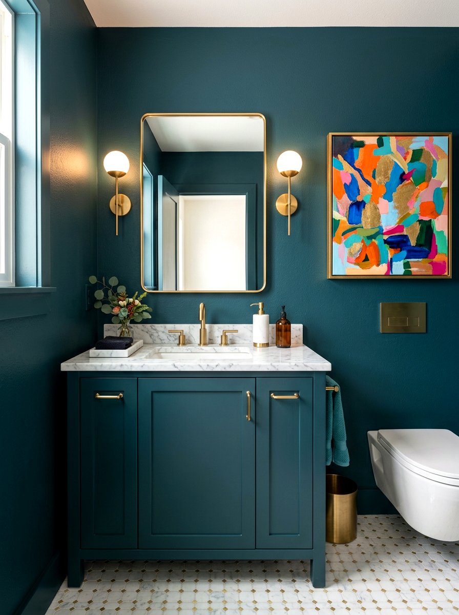 Dark Teal Paint - 30 dark powder room ideas