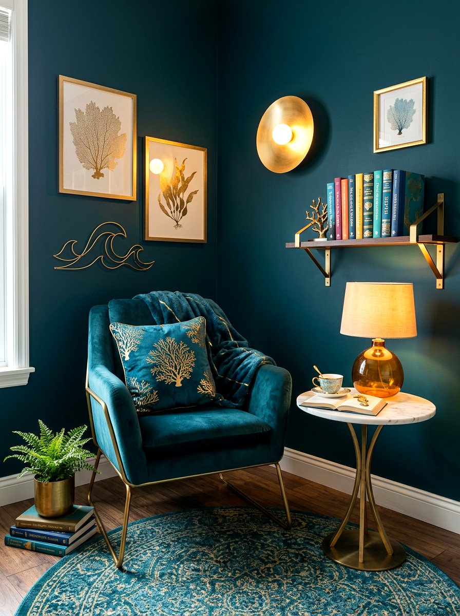 Dark Teal Reading Nook - 30 moody reading room ideas