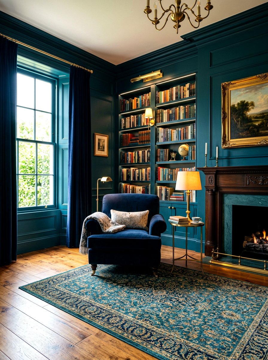 Dark Teal Reading Room - 30 moody reader nook ideas