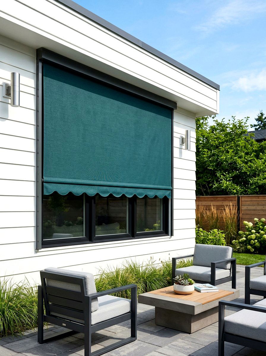 Dark Teal Scalloped Window Shade - 30 scalloped awning ideas