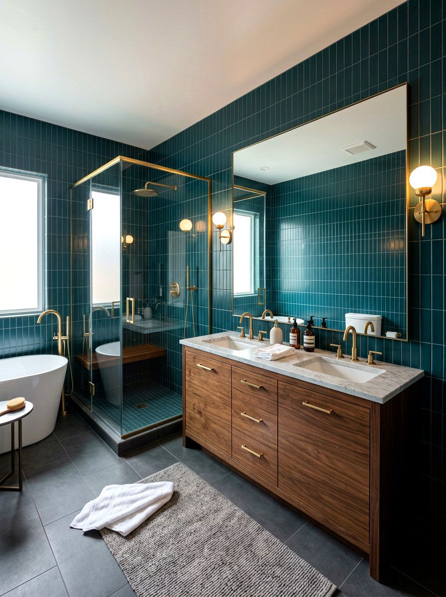 Dark Teal Stacked Bathroom Tile Bathroom - 30 stacked tile bathroom ideas