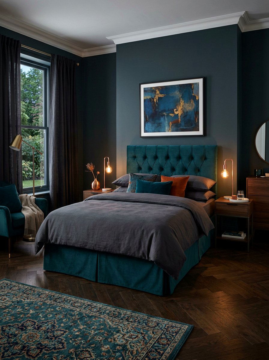 Dark Teal Tailored Bed Skirt - 30 tailored bed skirt ideas