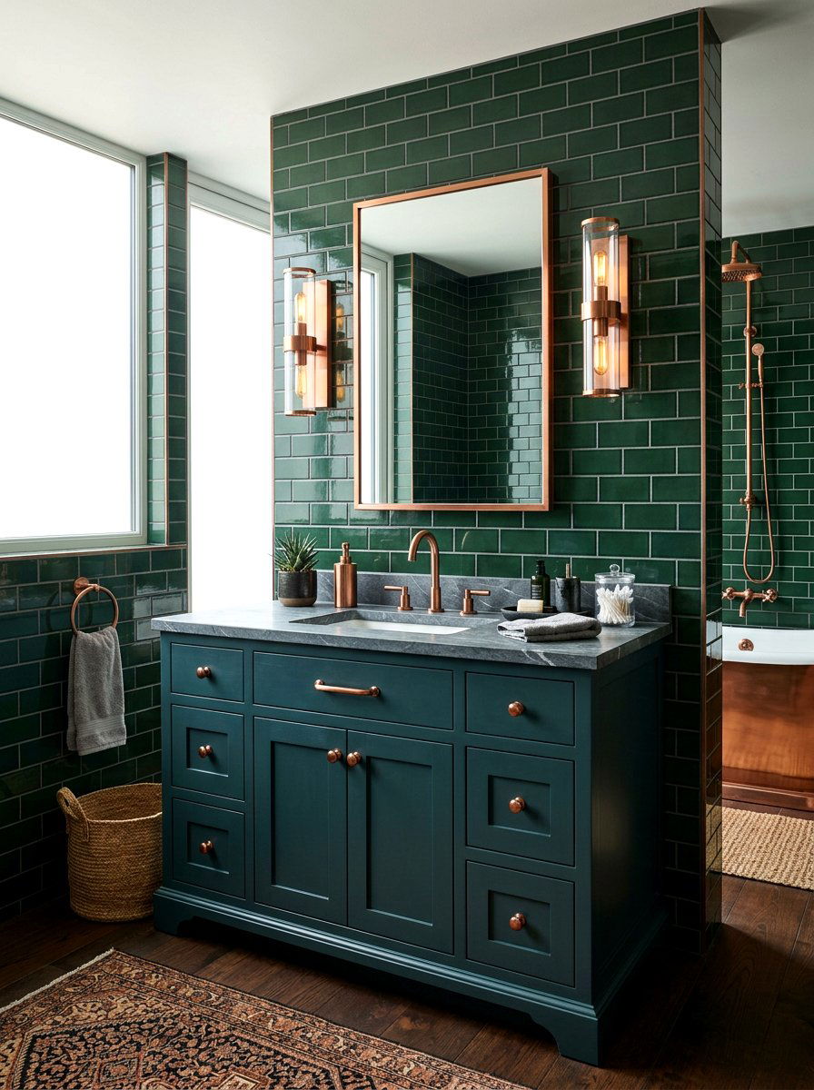 Dark Teal Vanity - 30 neo deco bathroom vanity ideas