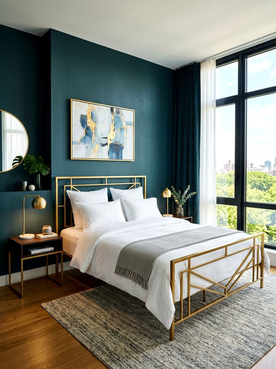 Dark Teal Walls - 30 romantic bedroom ideas