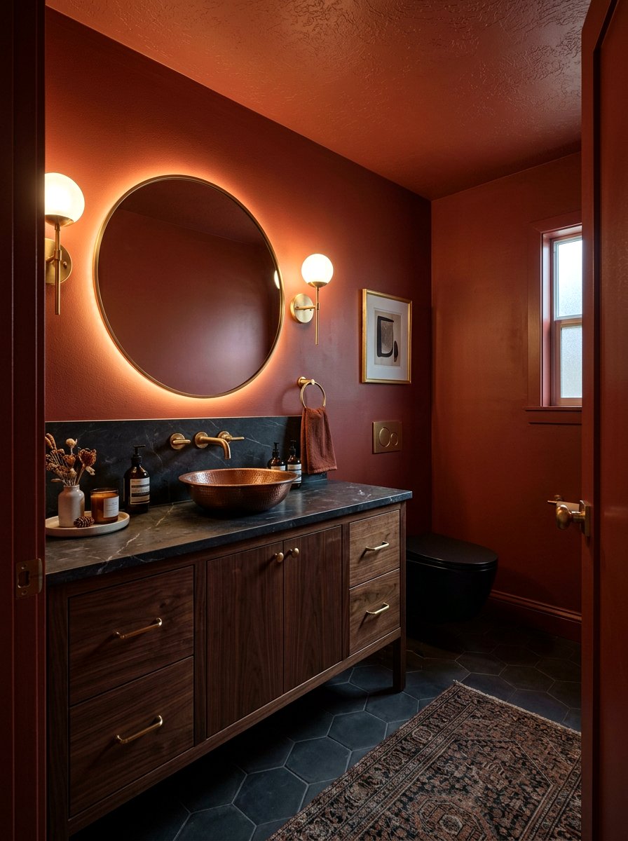 Dark Terracotta Powder Room - 30 terracotta powder room ideas