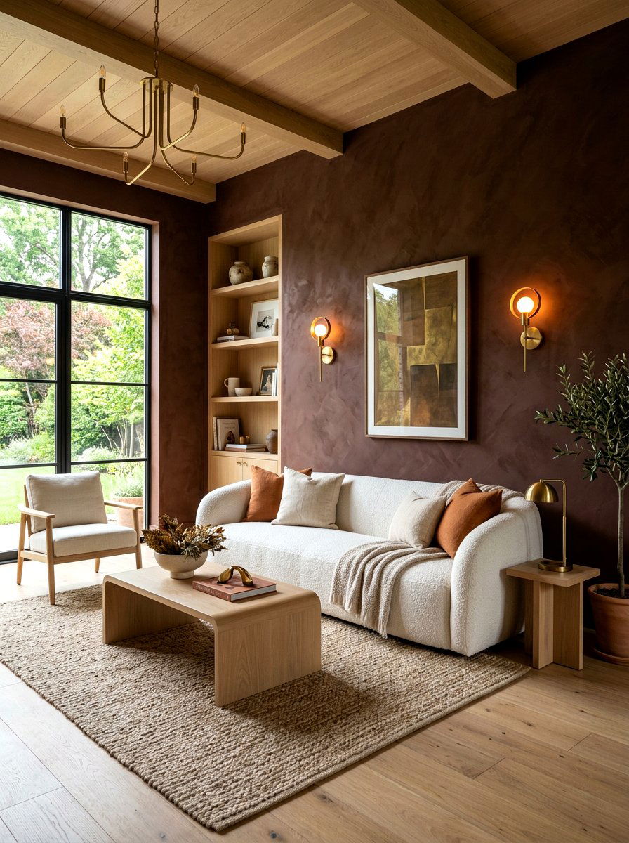 Dark Terracotta Wash Walls - 30 terracotta washed living room ideas