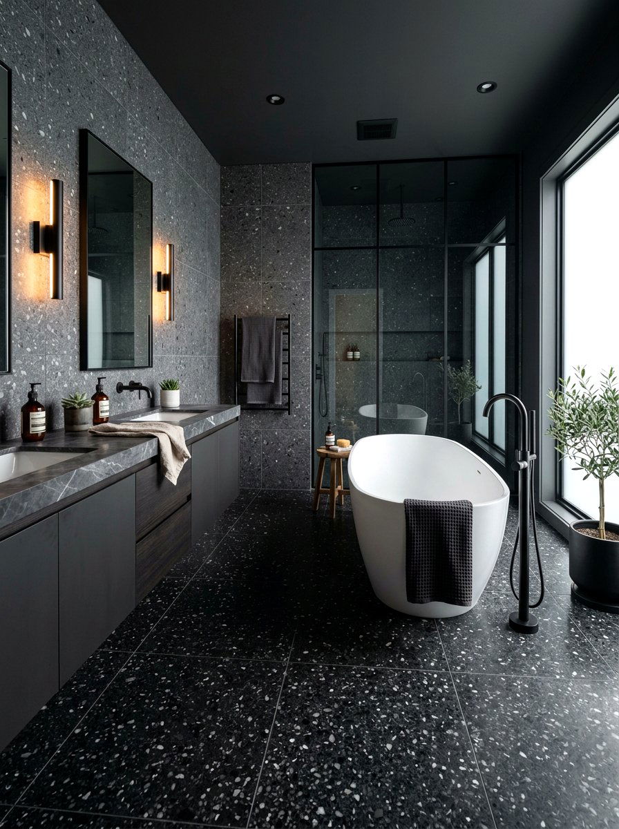 Dark Terrazzo Bathroom - 30 terrazzo floor bathroom ideas